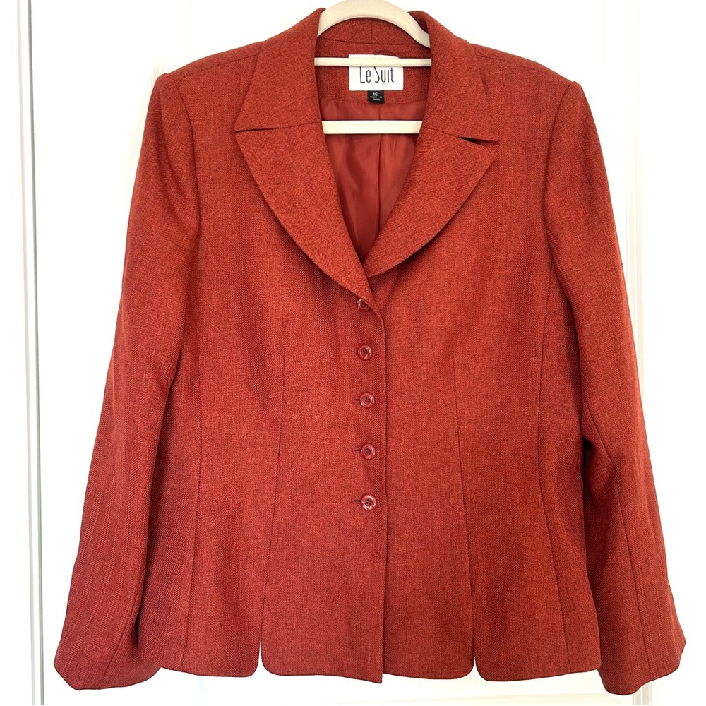 Le Suit 5 Button Orange VTG Fully Lined Jacket Blazer Size 16